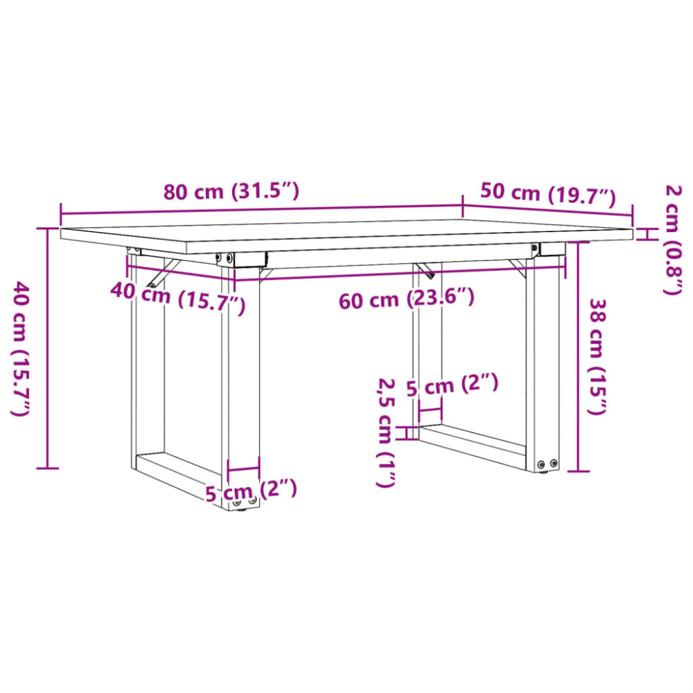 Produktbild för Soffbord O-ram 80x50x40 cm massiv furu och stål