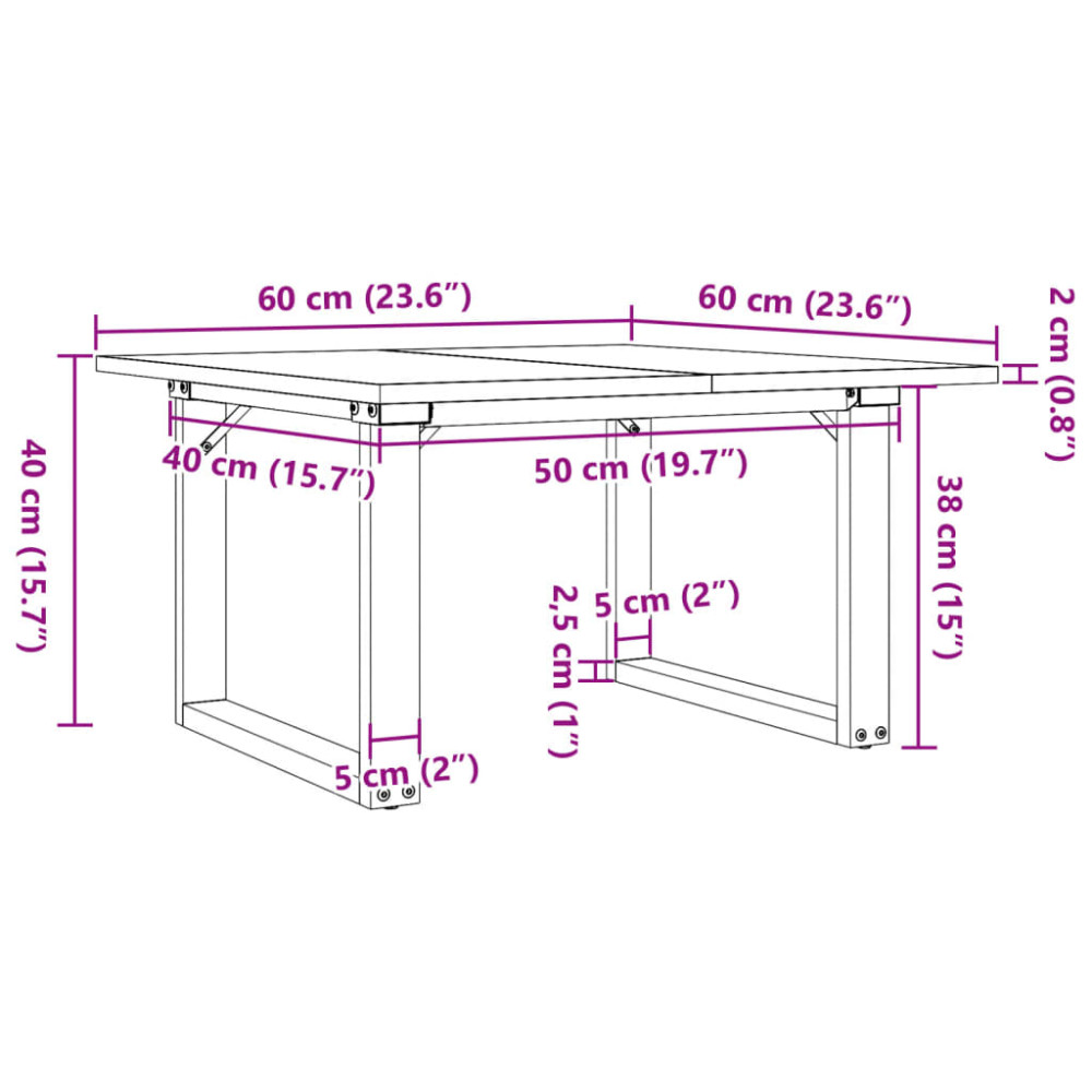 Produktbild för Soffbord O-ram 60x60x40 cm massiv furu och stål