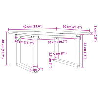 Produktbild för Soffbord O-ram 60x60x40 cm massiv furu och stål