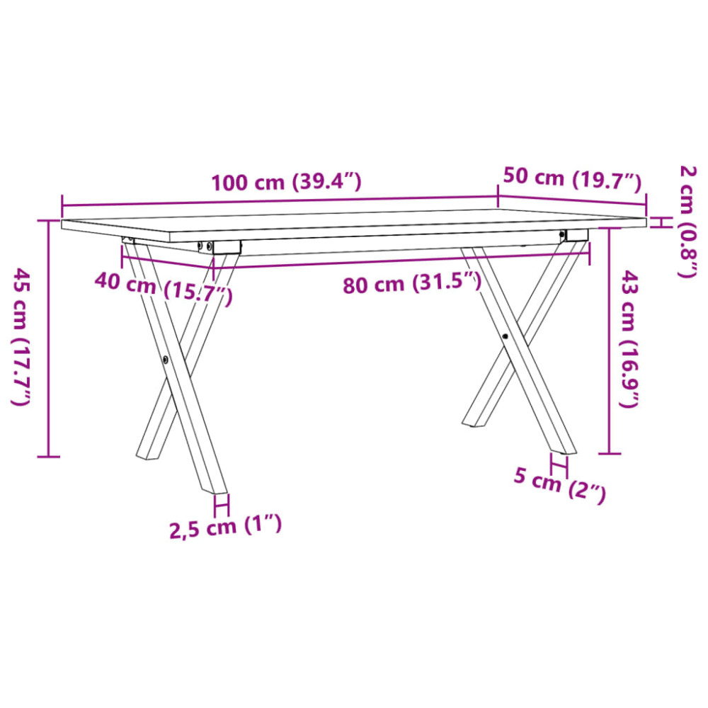 Produktbild för Soffbord X-ram 100x50x45 cm massiv furu och stål