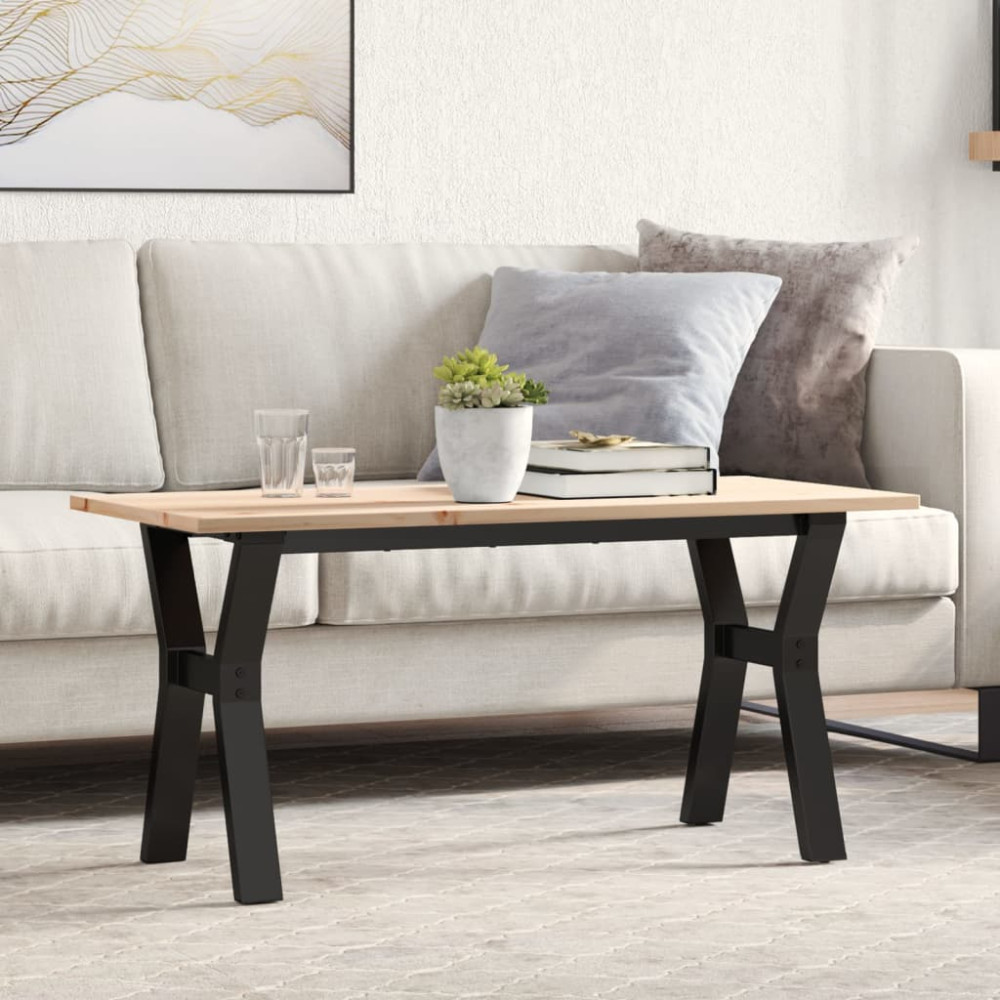 Produktbild för Soffbord Y-ram 100x50x45 cm massiv furu och stål