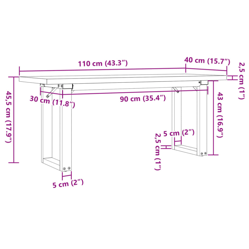 Produktbild för Soffbord O-ram 110x40x45,5 cm massiv furu och stål