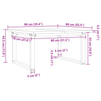 Produktbild för Soffbord O-ram 90x90x45,5 cm massiv furu och stål