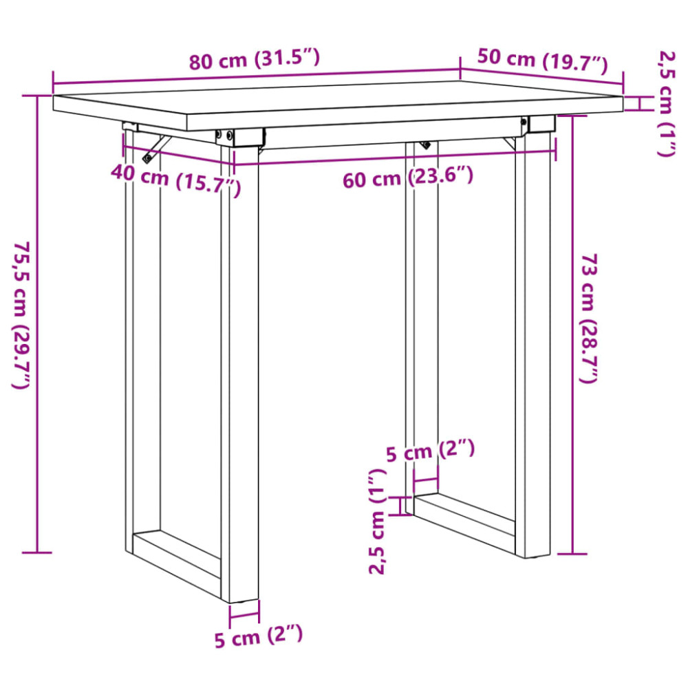Produktbild för Matbord O-ram 80x50x75,5 cm massiv furu och stål