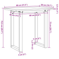 Produktbild för Matbord O-ram 80x50x75,5 cm massiv furu och stål