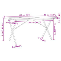 Produktbild för Matbord X-ram 160x80x75,5 cm massiv furu och stål