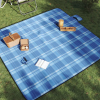 Produktbild för Picknickfilt vikbar blå pläd 200x200 cm sammet