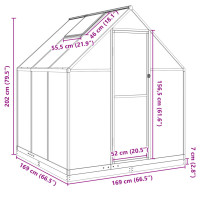 Produktbild för Växthus med ram antracit 169x169x202 cm aluminium