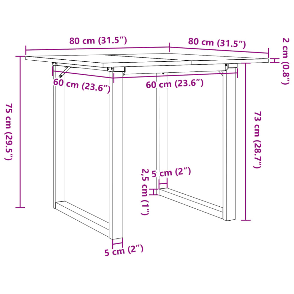 Produktbild för Matbord O-ram 80x80x75 cm massiv furu och stål
