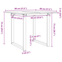 Produktbild för Matbord O-ram 80x80x75 cm massiv furu och stål