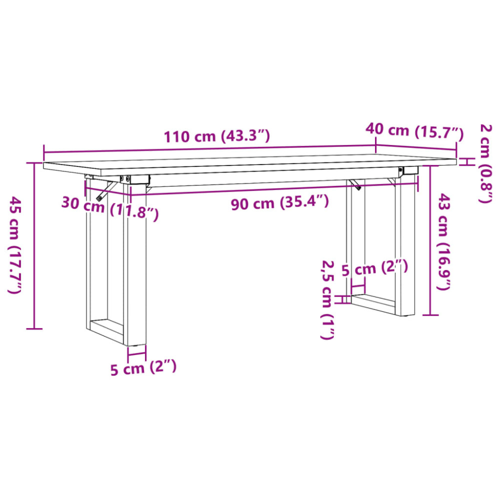 Produktbild för Soffbord O-ram 110x40x45 cm massiv furu och stål