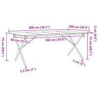 Produktbild för Matbord X-ram 200x100x75 cm massiv furu och stål