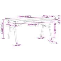 Produktbild för Matbord Y-ram 180x90x75 cm massiv furu och stål