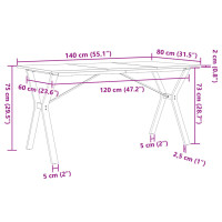 Produktbild för Matbord Y-ram 140x80x75 cm massiv furu och stål