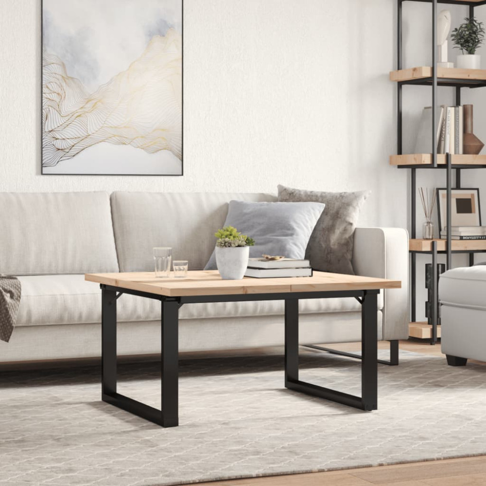 Produktbild för Soffbord O-ram 80x80x45,5 cm massiv furu och stål