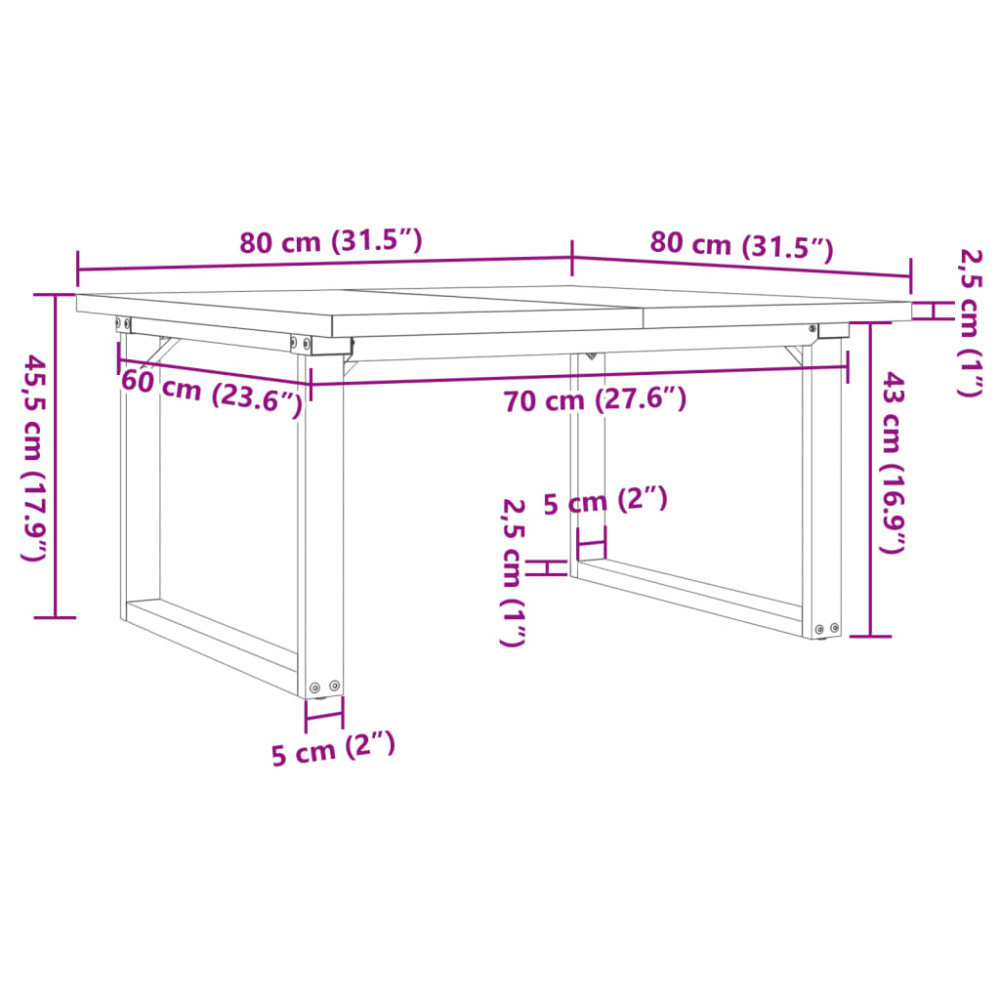 Produktbild för Soffbord O-ram 80x80x45,5 cm massiv furu och stål