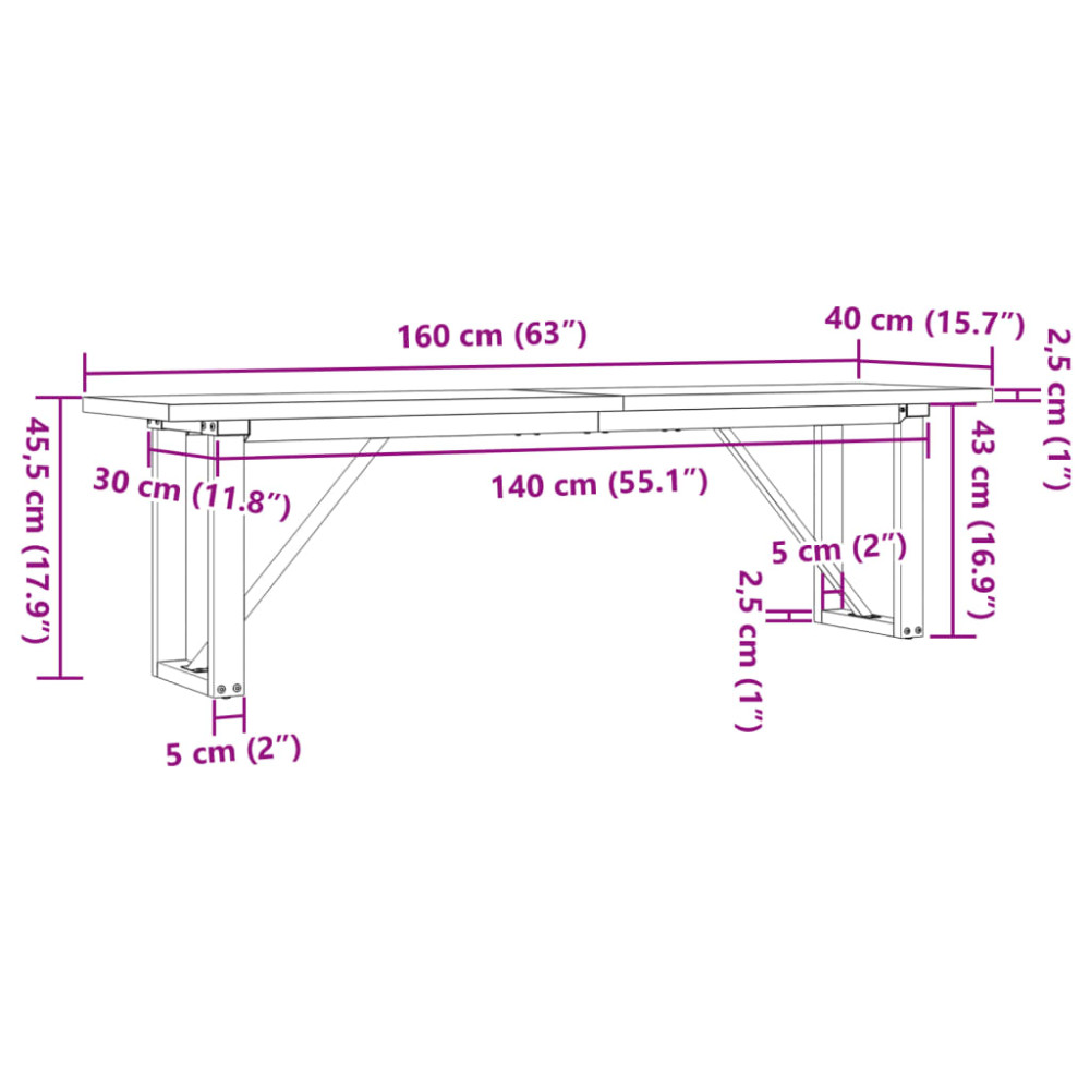 Produktbild för Soffbord O-ram 160x40x45,5 cm massiv furu och stål