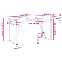 Produktbild för Matbord O-ram 160x80x75,5 cm massiv furu och stål