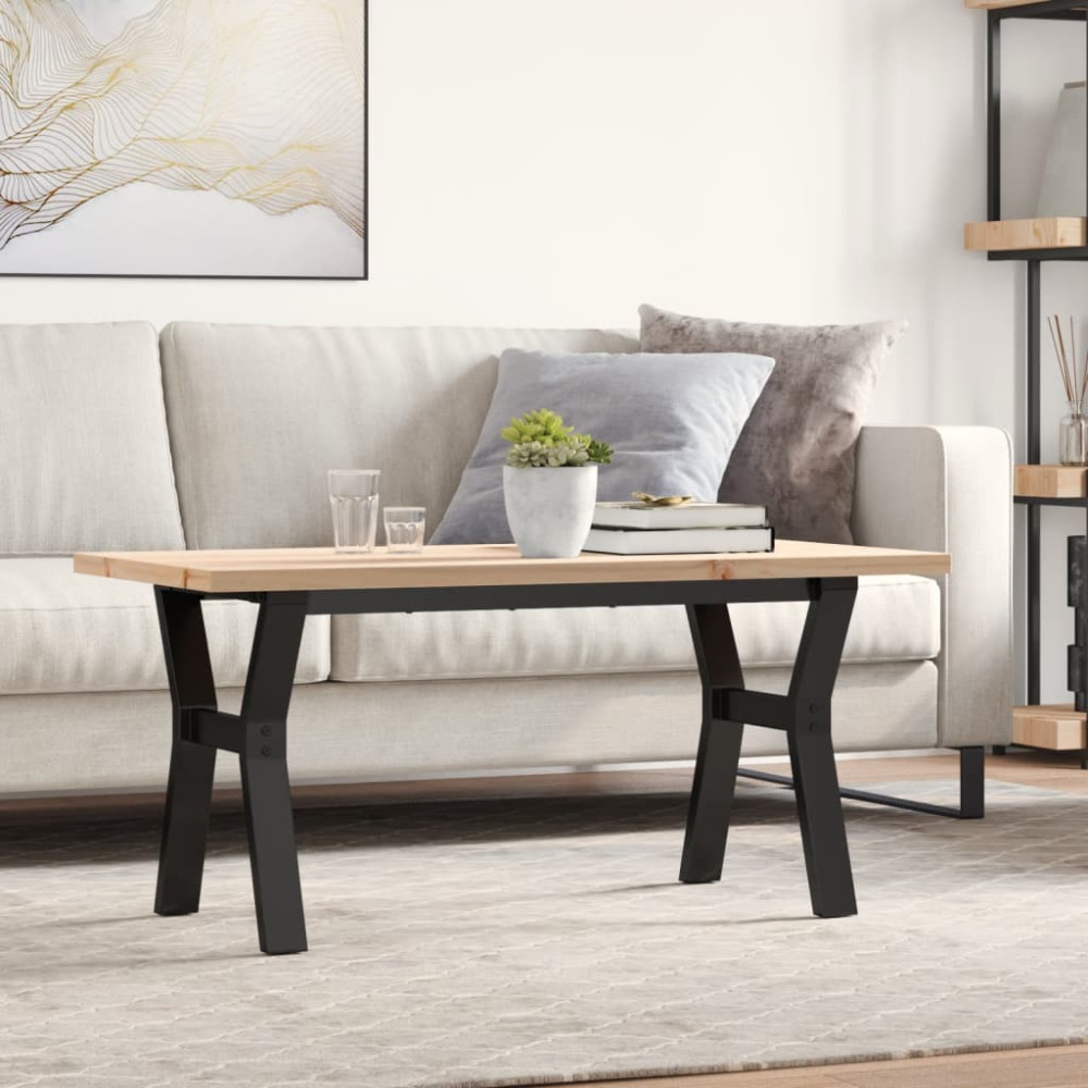 Produktbild för Soffbord Y-ram 100x50x45,5 cm massiv furu och stål