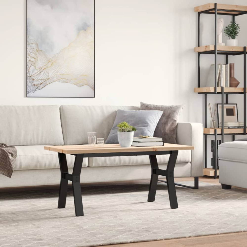Produktbild för Soffbord Y-ram 100x50x45,5 cm massiv furu och stål