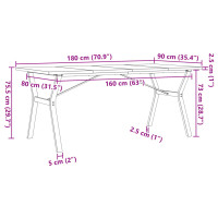 Produktbild för Matbord Y-ram 180x90x75,5 cm massiv furu och stål