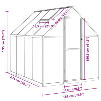 Produktbild för Växthus med ram antracit 224x169x195 cm aluminium