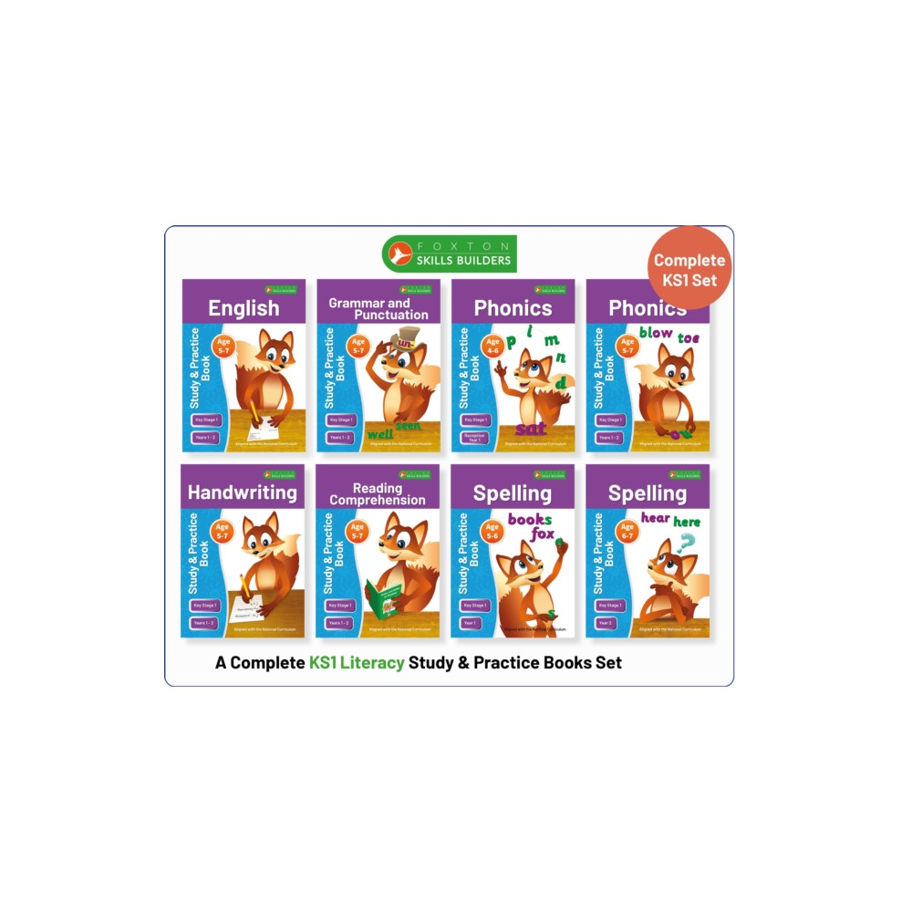 Produktbild för Complete Key Stage 1 Literacy Study & Practice Books - 8-book bundle! English, Phonics, Spelling, Handwriting, Reading Comprehension for AGES 4 - 7 (häftad, eng)