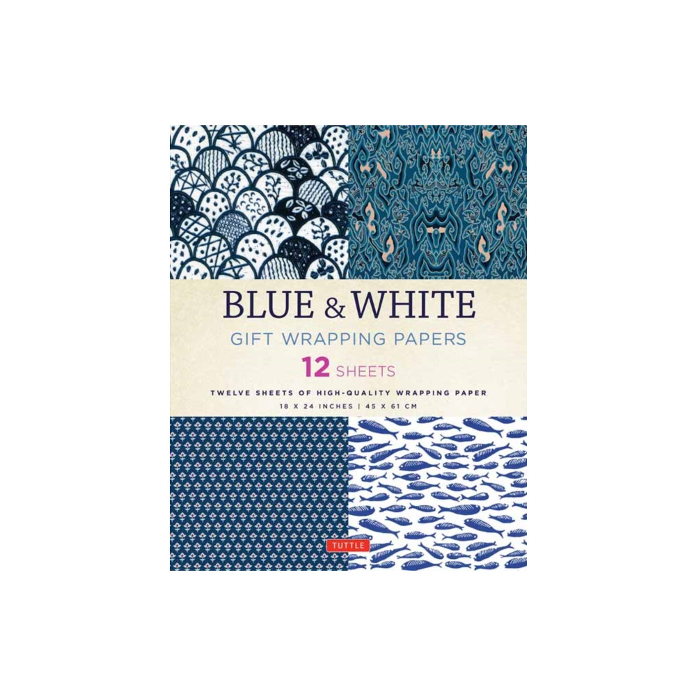 Produktbild för Blue & White Gift Wrapping Papers - 12 Sheets (häftad, eng)