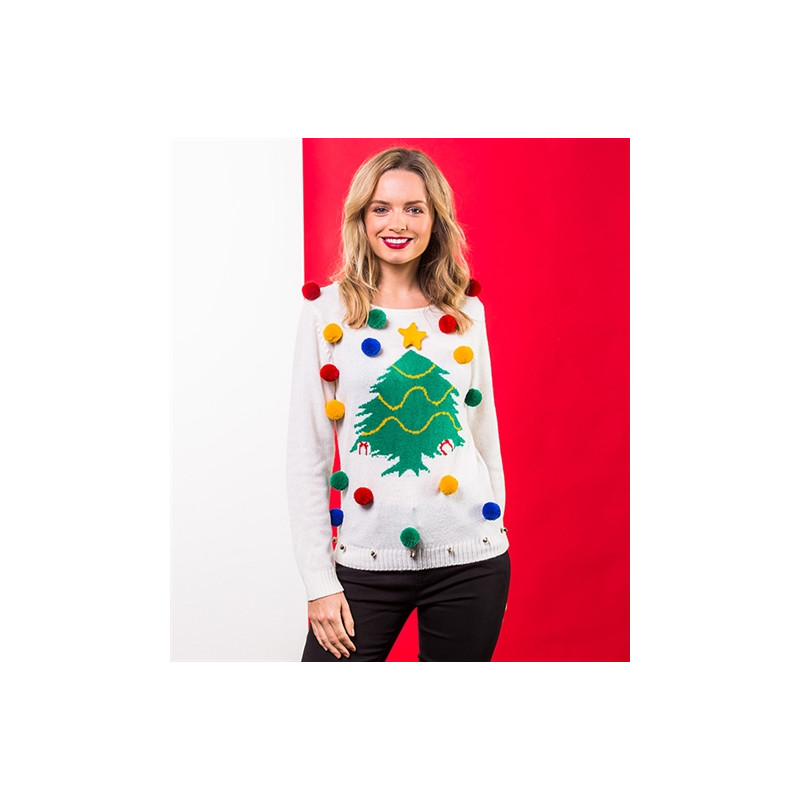 Produktbild för Women's Christmas tree jumper White
