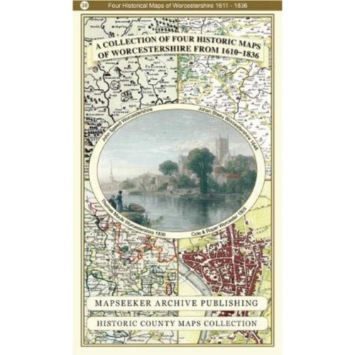 Historical Images Ltd Worcestershire 1610 - 1836 - Fold Up Map that features a collection of Four Historic Maps, John Speed's County Map 1610, Johan Blaeu's County Map of 1648, Thomas Moules County Map of 1836 and Cole and Roper's Plan of the City of Worcester 1805. The map's 