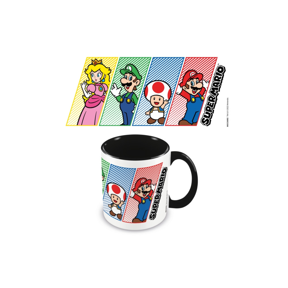 Produktbild för Super Mario (4 Colour) Black 11oz/315ml Coloured Inner Mug