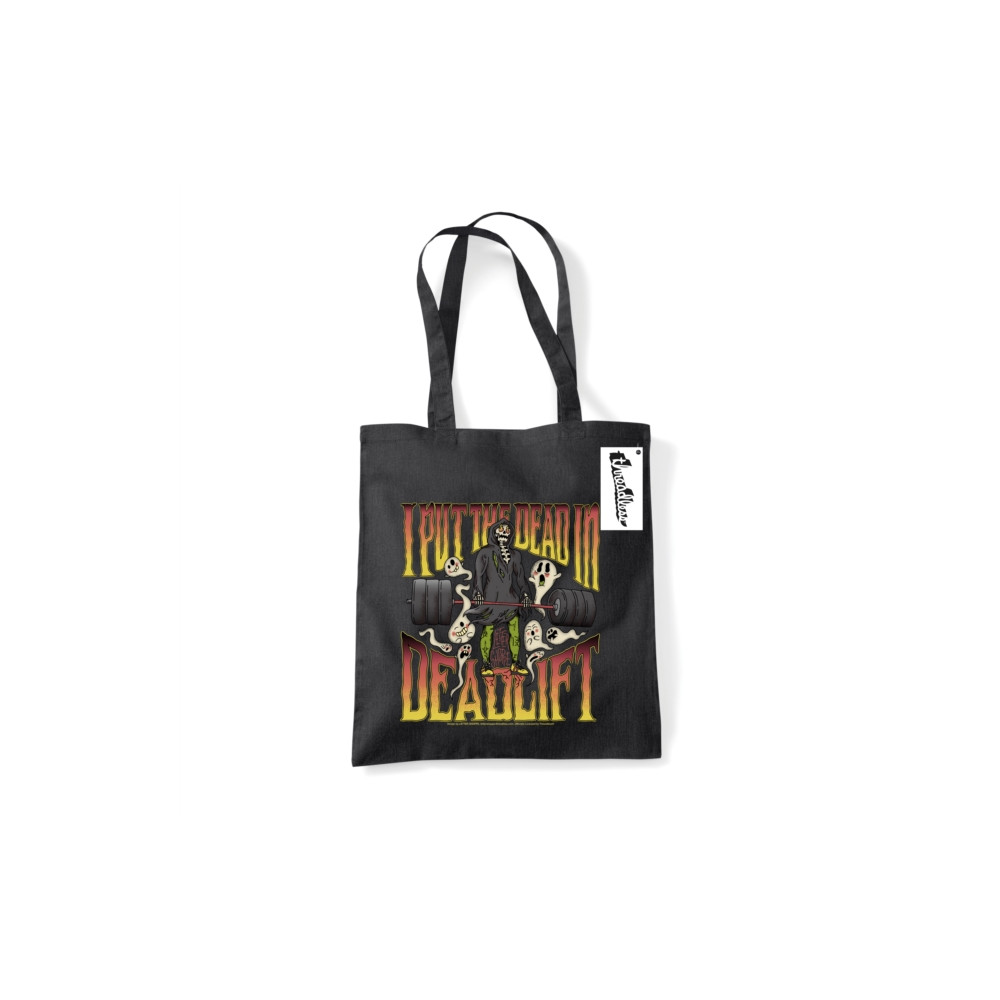 Produktbild för Letter Shoppe (I Put The Dead In Deadlift) Black Tote Bag