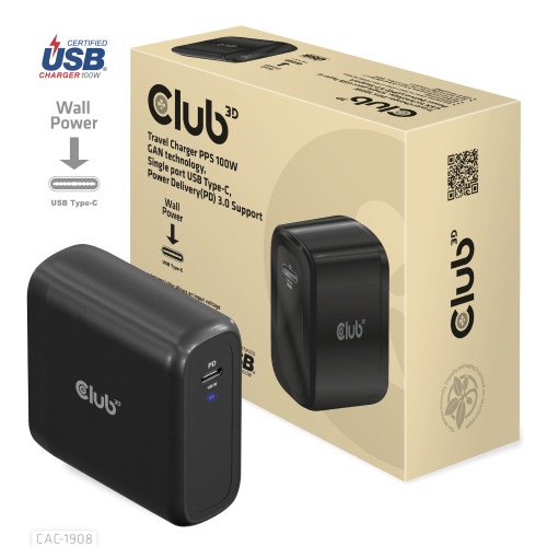 Club 3D CLUB3D CAC-1908 mobilladdare Spelkontroller, Mobil dator, Mobiltelefon, Bärbar dator, Bärbar spelkonsol, Smartphone Svart USB inomhus