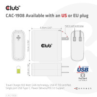 Produktbild för CLUB3D CAC-1908 mobilladdare Spelkontroller, Mobil dator, Mobiltelefon, Bärbar dator, Bärbar spelkonsol, Smartphone Svart USB inomhus