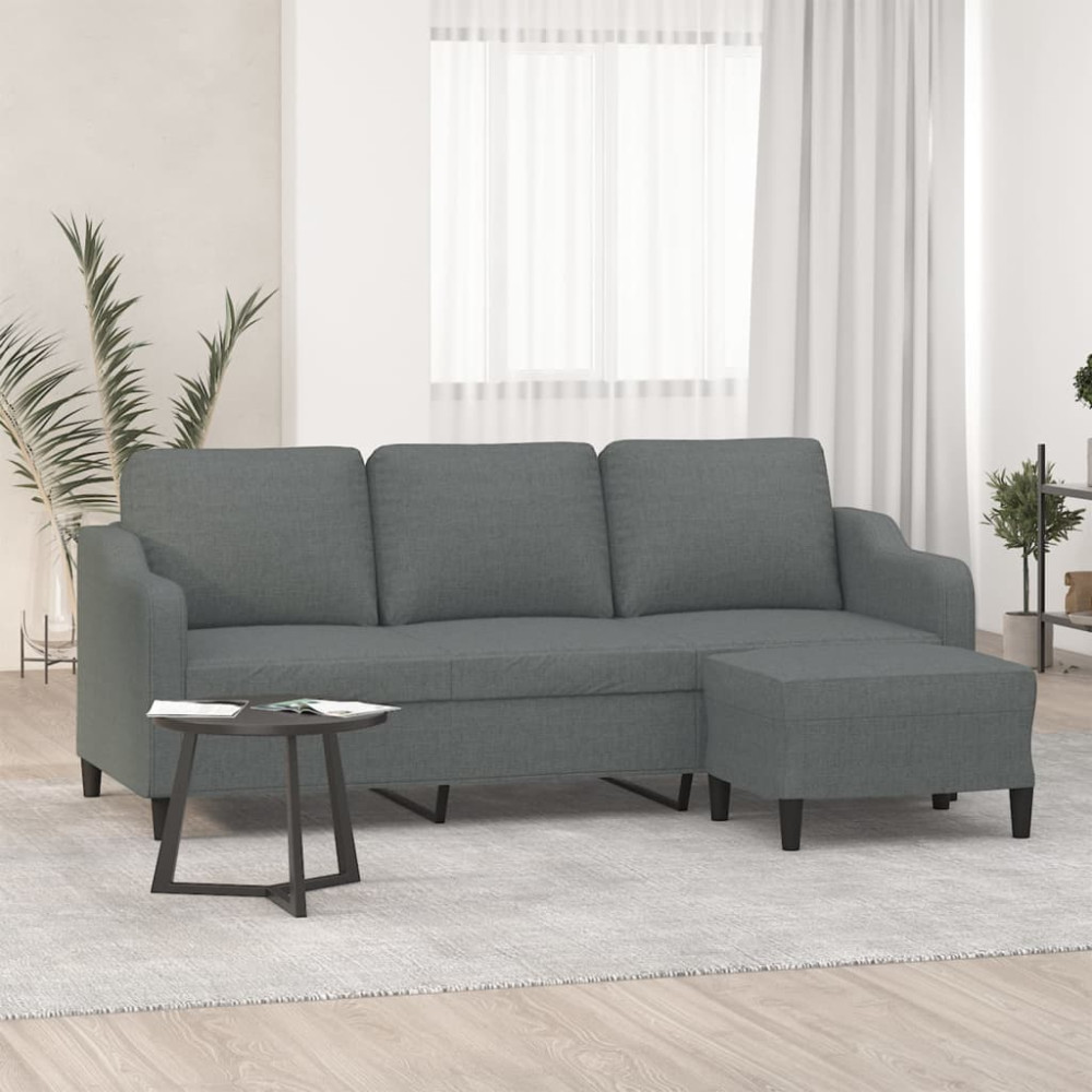 Produktbild för 3-sitssoffa med fotpall Mörkgrå 180 cm tyg