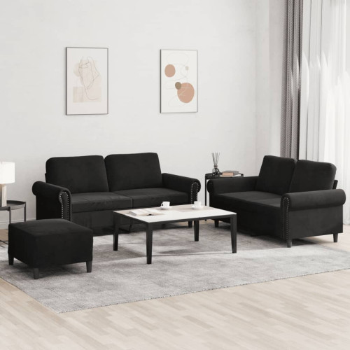 vidaXL Soffgrupp med dynor 3 delar svart sammet