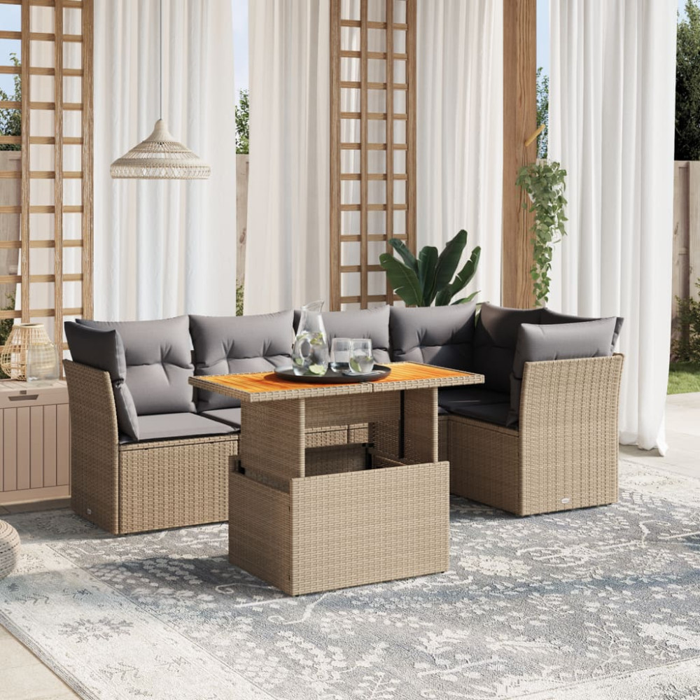 Produktbild för Soffgrupp för trädgården med dynor 5 delar beige konstrotting