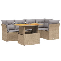 Produktbild för Soffgrupp för trädgården med dynor 5 delar beige konstrotting
