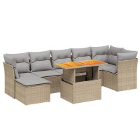 Produktbild för Matgrupp för trädgården med dynor 8 delar beige konstrotting