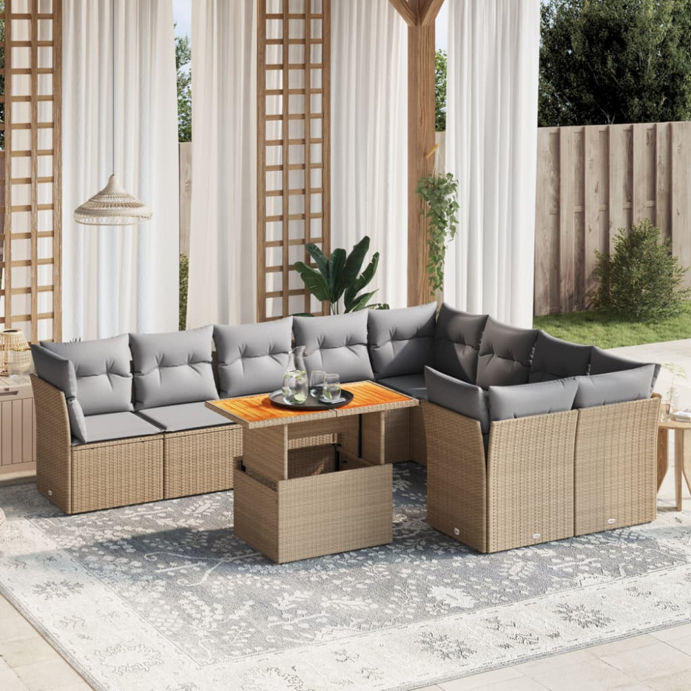 Produktbild för Soffgrupp för trädgård med dynor 10 delar beige konstrotting