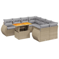 Produktbild för Soffgrupp för trädgården med dynor 9 delar beige konstrotting