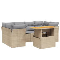Produktbild för Matgrupp för trädgården med dynor 7 delar beige konstrotting