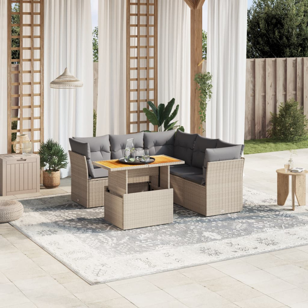 Produktbild för Soffgrupp för trädgården med dynor 5 delar beige konstrotting