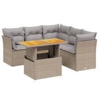 Produktbild för Soffgrupp för trädgården med dynor 5 delar beige konstrotting