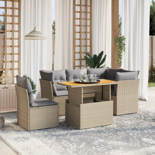 vidaXL Soffgrupp för trädgården med dynor 5 delar beige konstrotting