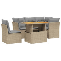 Produktbild för Soffgrupp för trädgården med dynor 5 delar beige konstrotting