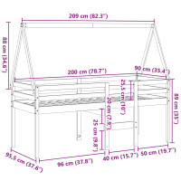 Produktbild för Hög säng med tak 80x200 cm massiv furu