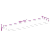 Produktbild för Bordsskiva 100x30x2,5 cm levande kant massivt grovt mangoträ