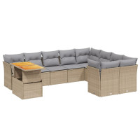 Produktbild för Soffgrupp för trädgård med dynor 10 delar beige konstrotting