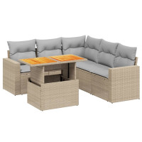 Produktbild för Soffgrupp för trädgården med dynor 6 delar beige konstrotting